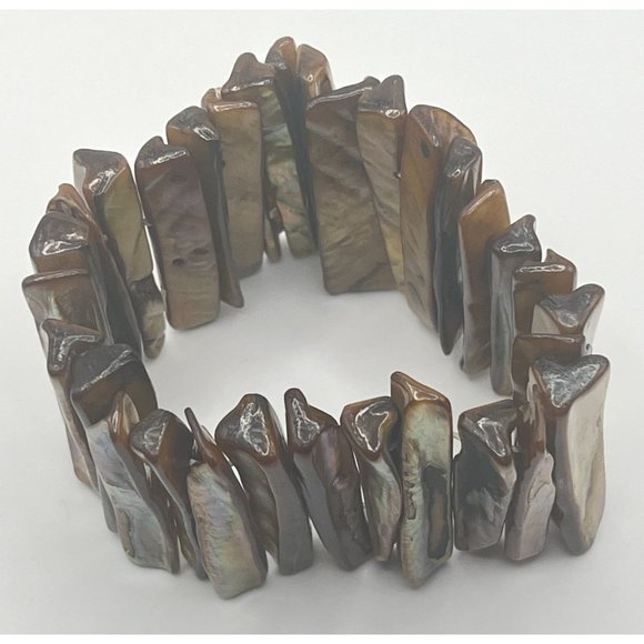 Vintage Shell Abalone Stretch Bracelet Beach Boho Brown Tones - Picture 5 of 7